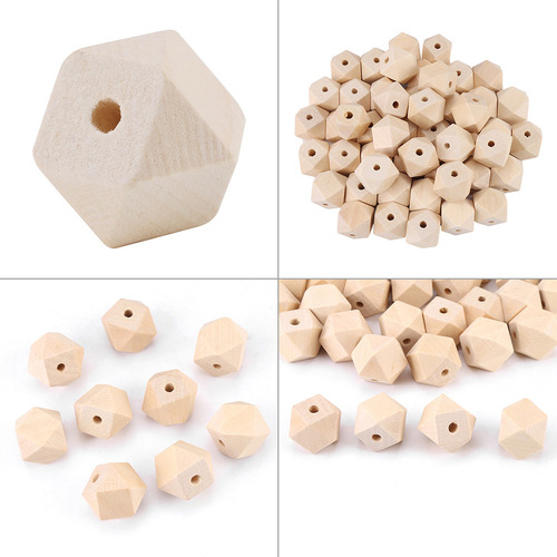 A 50 Cuentas De Madera Facetadas De Poliedro Geométrico Sin