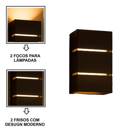 Luminária Arandela De Parede Muro Interno Externo 2 Focos
