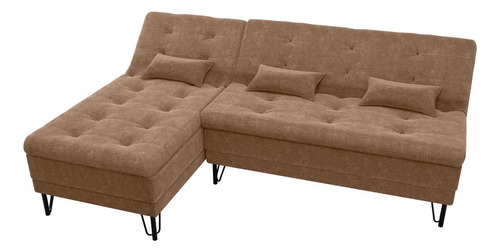 Sofá Cama Com Chaise 3 Lugares 2,00 Mts Nice Matrix Marrom