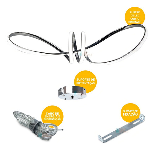 Lustre De Led Pendente Cromado Com Curvas Luz Branca Bivolt Cor Cinza 110V/220V