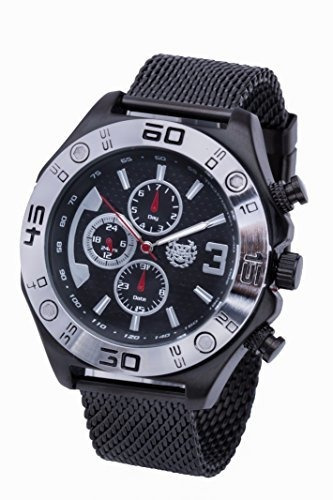 Shoppewatch Hombre Reloj De Malla Negro Banda De Metal Multi