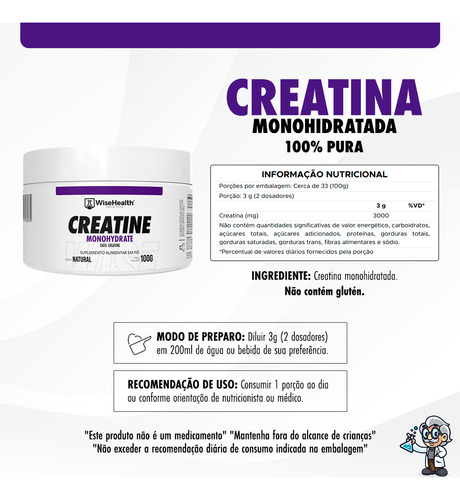 Kit Creatina 100g + Authentic Whey Cookies Cream 900g WiseHealth