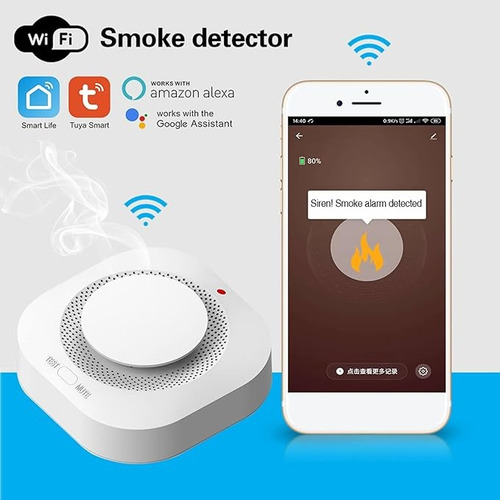 Detector De Humo Inteligente Wifi Sensor De Incendio Alarma Blanco