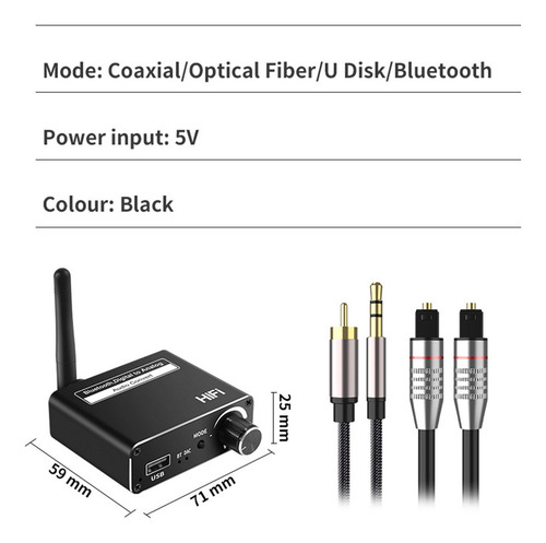 Bluetooth 5.0 Usb Aux Reproductor Coaxial Convertidor De