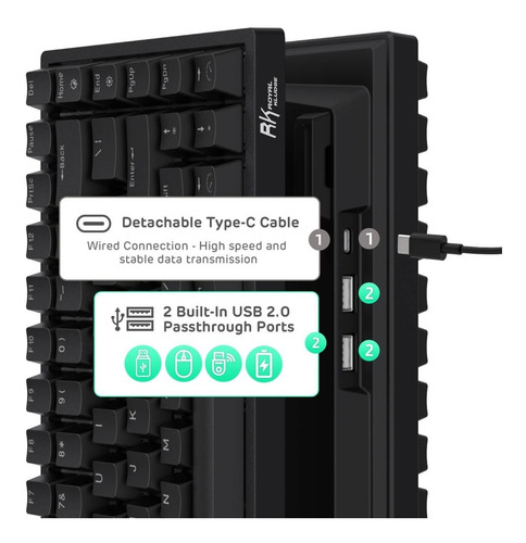 Imagen 6 de 8 de Teclado Inalambrico Negro Rgb Royal Kludge Rk84 Tkl Red S