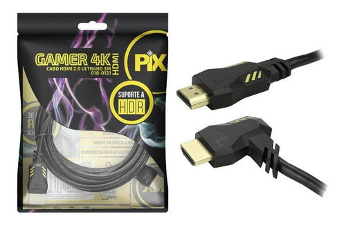 Cabo Hdmi 3 Metros 2.0 Gamer 4k 3d Plug 90 Graus 018-0121