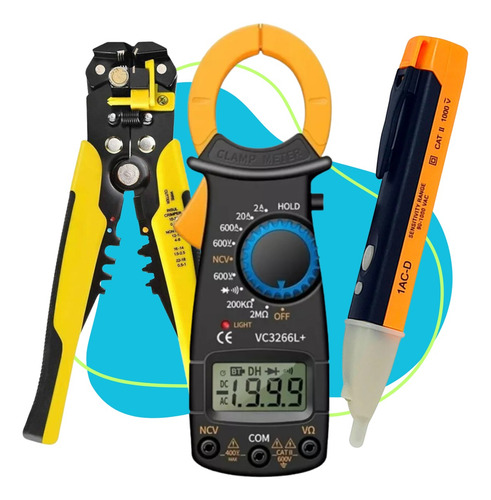Alicate Amperímetro E Decapador De Fio + Detector De Tensão