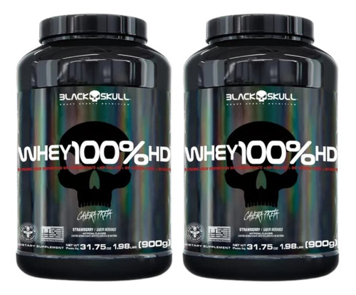 Kit 2x Whey 100% Hd Pote 900g - Black Skull Sabor Baunilha