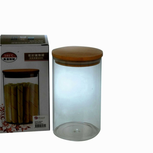 Frasco Tarro Vidrio Tapa Bamboo Cilindrico Hermetico  1l