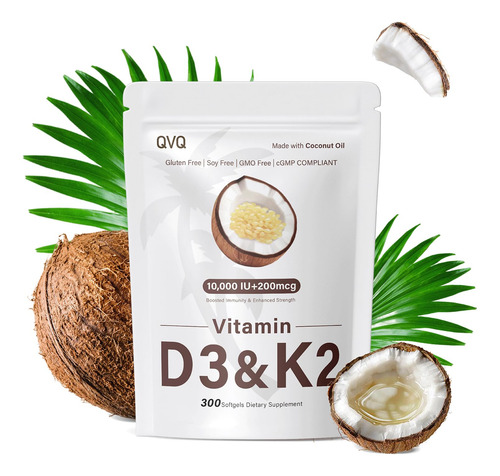 Qvq Vitamina D3 10000 Ui Y K2 Mk7 Aceite De Coco 300 Caps