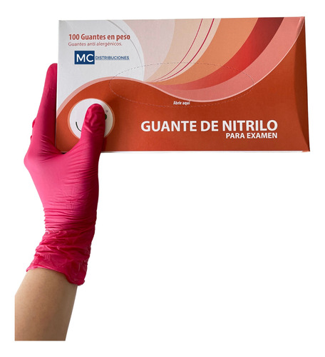 Guantes De Nitrilo Color Rosado Fucsia Caja X100 Unds