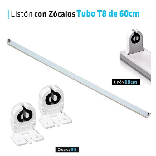 Lampara Liston G13 + Tubo Led T8 9w 60 Cm Pack 5 Blanco