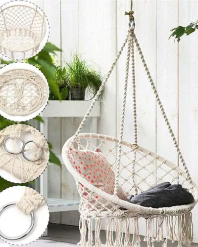 Silla Hamaca Tejido Colgante Hogar/jardín Para Niños/adultos Blanco Beig Negro Pack 2