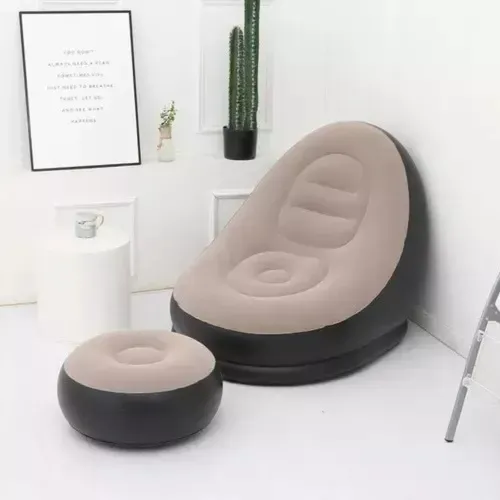 Poltrona Inflável Ultra Lounge Com Pufe Sofá Preguiçoso Cor Marrom
