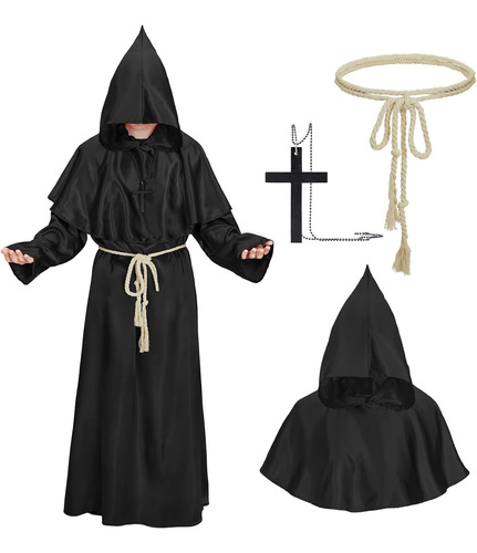 Túnica Medieval De Monje Sacerdote Para Halloween Con Diseño Negro L