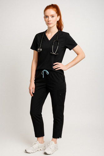 Bleufox Pijama Quirúrgica Dama Conjunto Uniforme Antifluido Negro Lisa M