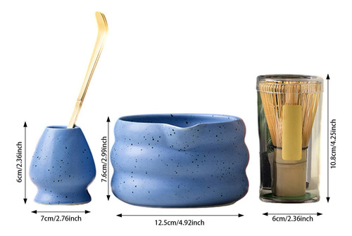 4x Japonês Matcha Set Matcha Bykk Com Spout Matcha Azul