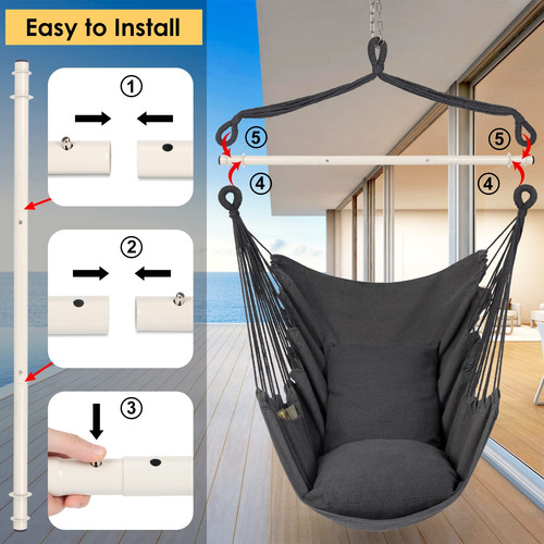 Silla Hamaca Colgante Gris Oscuro Con 2 Cojines Incluidos