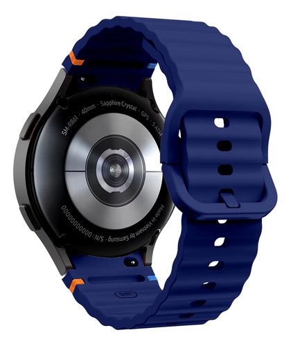 Pulseira fecho silicone respirável para Galaxy Watch 4 5 6 7 azul marinho