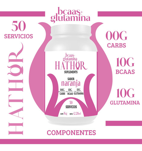 Aminoácidos Bcaas + Glutamina Hathor 1kg Varios Sabores Naranja