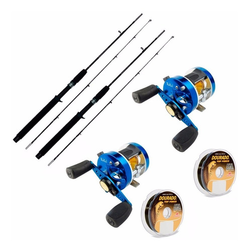 Kit Pesca Pesada 2 Carretilhas Caster 400 + 2 Varas 80lbs