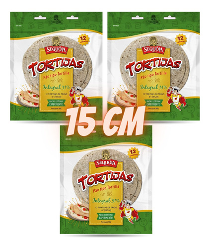 Pão Tipo Tortilha Integral 15cm - 03 Pacotes Com 12 Und