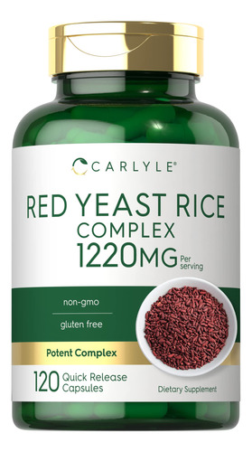 Suplemento Carlyle Red Yeast Rice Complex, 1220 Mg, 120 Cáps