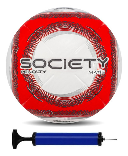 Bola Society Penalty Matis + Bomba De Ar Cor Branco/vermelho/chumbo