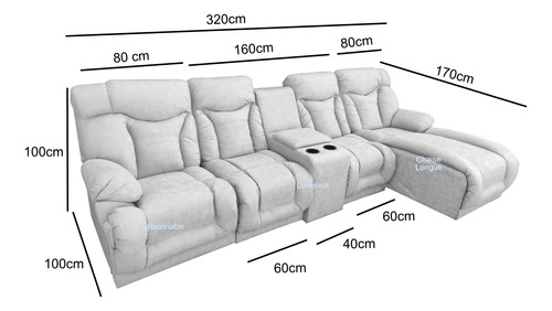 Sala Modular Con Reclinable Y Portavasos Mod. Marruecos Mini