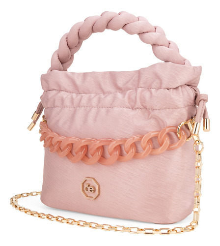 Bolsa Drawstring Cloe Para Mujer Textil Asa Entrelazada Color Rosa