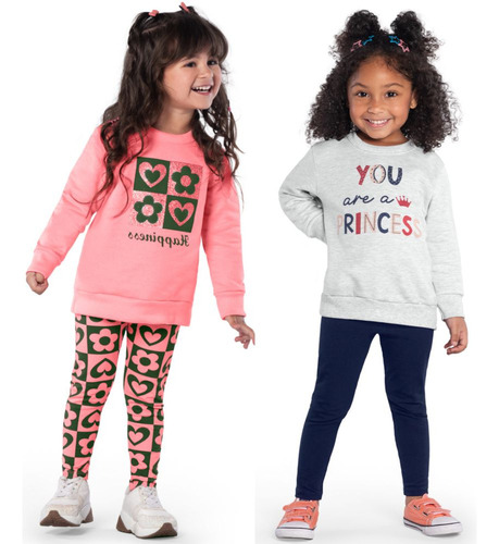 Kit 2 Conjuntos Moletom Infantil Menina Blusa E Legging Kyly