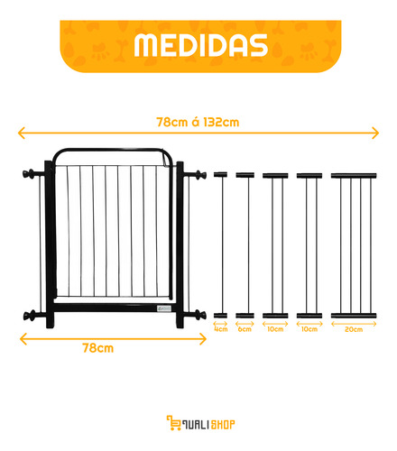 Grade Portao 78x132cm Protecao Pets Crianças C/ Extensor