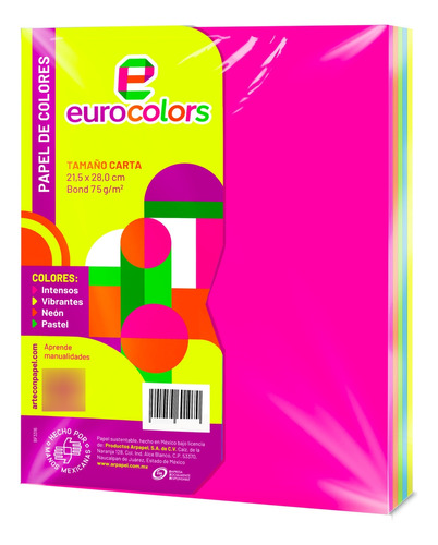 Papel Bond Carta Arcoiris Vibrantes 100h Eurocolors Ec0012