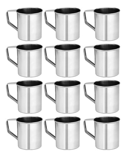 Kit 12 Canecas Inox300ml Resistente Escola Creche Água Café Cor Prateado