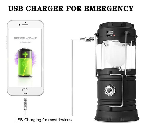 Linterna Led Solar Recargable Usb Lampara Bateria Externa