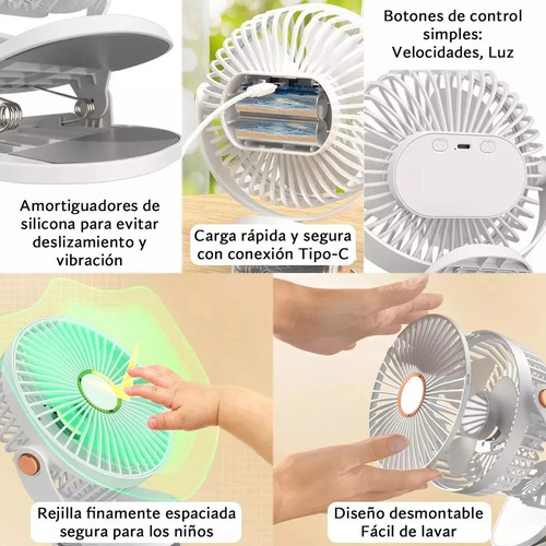 Ventilador Portátil Con Luz Y 5 Velocidades