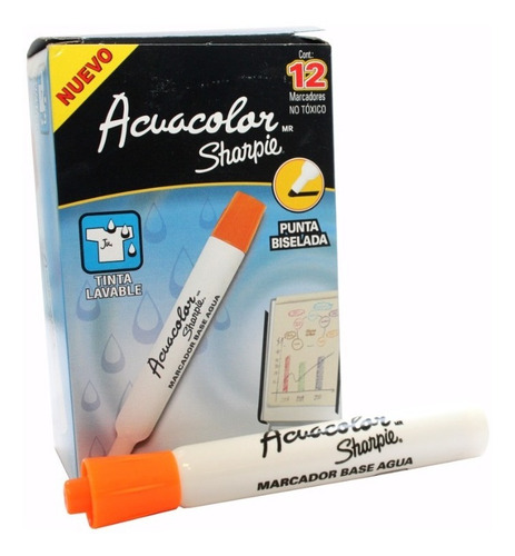 12 Marcador Base Agua Pizarrón Sharpie Acuacolor Naranja
