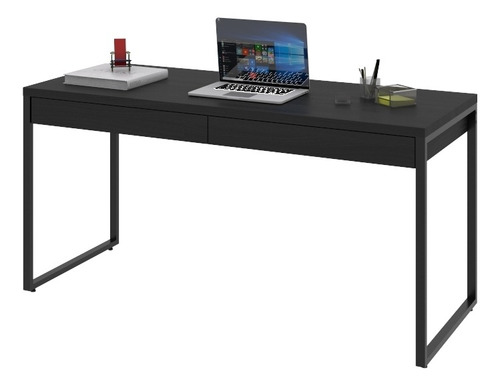 Mesa Para Escritório Estilo Industrial 1,50x0,60 C/2 Gavetas Cor Preto onix