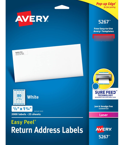 Avery Etiqueta Postal Impresora Laser 1 2 X 1-3 4 Adhesivo