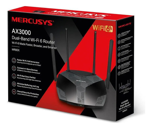 Roteador Mercusys Ax3000 Mr80x Wifi 6gb Dual Band - Preto