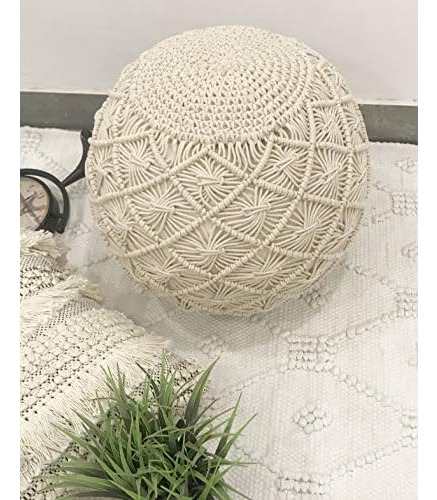 Puff De Algodón Hecho Mano Diseño De Macramé, Mueble...