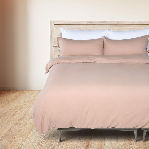 Funda Plumón Lino-algodón Pure Liso Rosa Nude Súper King