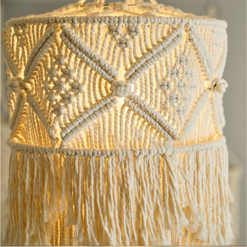 ` 2x Nórdico Tejido De Algodón Macrame Lámpara Sombra Boho