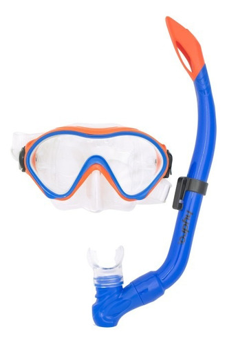 Hydro Children's Snorkel + Junior Mask Diving Window Cake azul com laranja