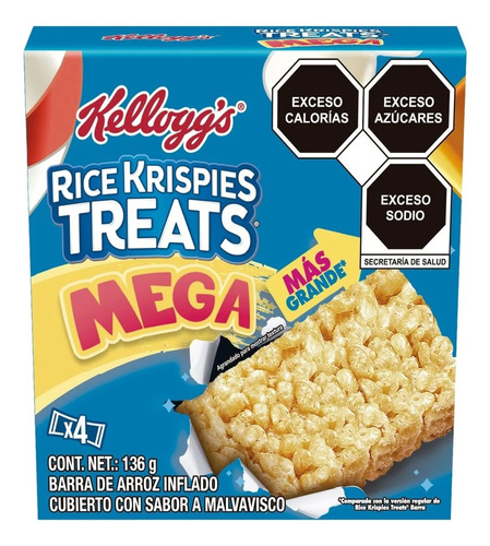 3 Pzs Kelloggs Barras De Cereal Vainilla Mega Rice Krispies