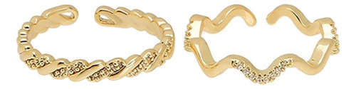 2x Anéis De Abertura Ajustáveis Criativos Zircão Dourado