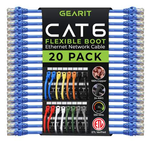 Gearit Paquete De 20 Cables De Conexion Cat6 De 25 Pies, Cab