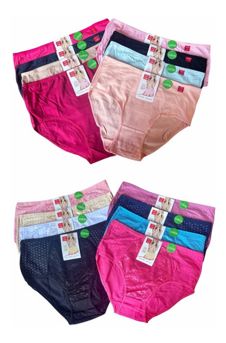 Pack 12 Calzones Algodón Mujer Señora Tiro Alto Grandes 5xl