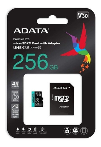 Imagen 2 de 2 de Memoria Micro Sd Adata 256gb Clase 10, U3, V30, A2, 3d, 4k