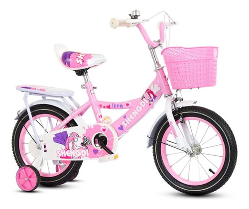 Bicicleta Infantil Con Rueditas Rodado 12 + Canasto Armada Color Rosa